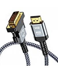 Câble HDMI vers DVI 1.8m, Snowkids Bidirectionnel Câble HDMI DVI mâle, Haute Vitesse Câble Adaptateur HDMI vers DVI Nylon Braided, Soutien 1080P, 3D pour Xb 360,PS4/3, HDTV DVI-D 24+1Pin