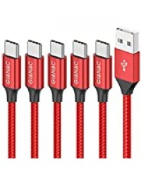 Câble USB Type C, [0.25m 0.5m 1m 2m 3m/ Lot de 5] 3A Cordon Type C Synchro Charge Rapide Chargeur USB C Cable pour Samsung S10/S9/S8,Huawei P20/Mate 20,Honor 10,OnePlus6T, Xiaomi A1,Xperia-Rouge