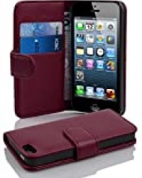 Cadorabo Coque pour Apple iPhone 5 / iPhone 5S / iPhone SE en ORCHIDÉE VIOLETS - Housse Protection en Similicuir Structuré avec Stand Horizontal et Fente Carte - Portefeuille Etui Poche Folio Case Cover