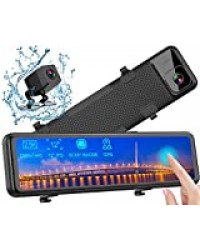 Caméra de Voiture GPS, Dashcam 2,5K Avant Arrière Voiture Rétroviseur Ecran Tactile 12 Pouces 2560P Ultra HD Caméra de Recul Embarquée Conduite Enregistreur Surveillance Stream Media G Capteur DVR