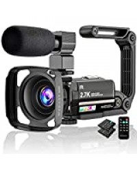 Caméra Vidéo 2.7K Caméscope UHD 36MP Caméra de Vlog pour Youtube IR Night Vision 3.0" LCD à écran Tactile 16X Zoom Camera Recorder avec Microphone Stabilisateur Portable Télécommande, 2 Piles