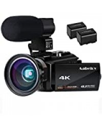 Caméscope 4K Vlogging Caméra Vidéo Ultra HD Wi-Fi Appareil Photo Numérique 48MP 3'' écran Tactile Vision Nocturne 16X Enregistreur de Zoom Numérique,Microphone Externe,Lentille Grand Angle,2 Batteries