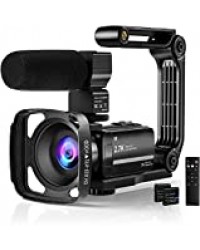 Caméscope Caméra Vidéo 2.7K, Caméra Vlog avec Zoom Puissant 16X et 36M IR Night Vision Digital, Ecran Tactile LCD 3,0 Pouces, Microphone, Pare-Soleil, Télécommande, 2 Piles