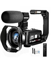 Camescope Caméra Vidéo Full HD 4K Camescope Numerique 48,0MP Caméra de Vision Nocturne Vlogging Camera pour Youtube Écran Tactile de 3,0" Caméscope avec Microphone et Stabilisateur Portable