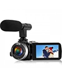 Caméscope camescope Full HD 1080P Caméscope avec Microphone 16X Zoom numérique Caméra de vlogging pour Youtube, 3.0"LCD écran à 270 degrés avec 2 Piles