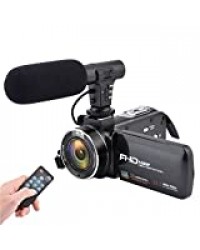 CamKing Caméscope FHD 1080P, Numérique 24.0MP 16X Caméscope Zoom avec Microphone Externe et IPS HD de 3,0 Pouces Enregistreur Numérique à Camera Video Youtube Tactile avec Télécommande