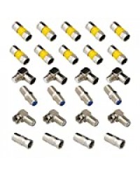 CESFONJER Câble Coaxial Adaptateur Kit, Compression de Connecteurs (10pcs) FC-026 - Adaptateur (4pcs) fc-020 Adaptateur (4pcs) F-F Femelle-Femelle (4pcs) F Mâle vers Femelle (4pcs)