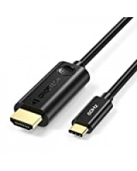 CHOETECH 1.8M Câble USB C vers HDMI 4k@60Hz Câble Type C HDMI Thunderbolt 3 Compatible avec MacBook Pro/Air,2020 iPad Pro,Galaxy S20 S10+ S9+ S8+,Note 10/8/9,Huawei Mate 30 Pro/20/10 Pro,P30/P20 Pro