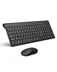 Clavier Souris Sans Fil,JOYACCESS Souris et Clavier Rechargeable,Portable Silencieux 2400 DPI Souris,Modèle Compact Ergonomique Taille Normale Créé pour PC/Laptop/Ordinateur (Disposition AZERTY)-Noir