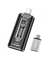 Clé USB pour iPhone Clé USB C Clé USB OTG Android Smartphone V-START Photosafe Cle USB 32GO Clef USB Mémoire Stick pour iPhone Samsung Huawei PC Mac -- Noir