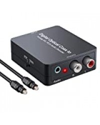 Convertisseur Décodeur DAC à Ananlogique Optique Toslink/Coaxial Numérique vers Analogique Audio Spdif Compatible avec Formats Audio Dolby Digital, DTS, Pcm (Jusqu'à 5.1CH) à 2.0CH Audio Stéréo