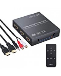 Convertisseur HDMI 5x1 Commutateur HDMI Switch 4K 3D avec Extracteur Audio Optique Analogique Toslink SPDIF Sortie avec Câble Optique Câble de 3,5mm à 2 RCA Câbles