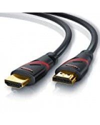 CSL - Câble HDMI 2.0b UHD 4k @30Hz 18 GBits de 15m - Ethernet Haut Debit - HDMI 2.0b 2.0a 2.0 1.4a - 4K Ultra HD 2160P fullHD 1080p - 3D Arc et CEC - Triple Blindé - Revêtement en PVC Noir-Rouge