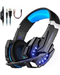 Cuffie da Gioco G9000 (Nuovo Modello) Gaming Luce Led e Microfono e Regolatore Volume Insonorizzato Compatibile con PC, Smartphone, PS4, Xbox Attacco USB con Adattatore PS4 3.5mm