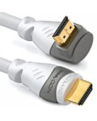 deleyCON 10m HDMI Câble à Angle 270° Degré - Compatible avec HDMI 2.0/1.4 - UHD 4K 3D 1080p 2160p Arc - Haute Vitesse avec Ethernet - Blanc