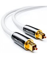 deleyCON 2m Câble Audio Digital Optique S/PDIF 2X Prises Toslink Câble Fibre Optique Prises Métalliques 5mm Flexible - Blanc