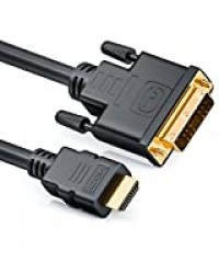 deleyCON 2m Câble HDMI vers DVI DVI-D DVI-I High Speed 3D Ready Câble Adaptateur 1080p Full HD HDTV 3D Beamer Laptop Monitor TV PS 4 360 - Noir