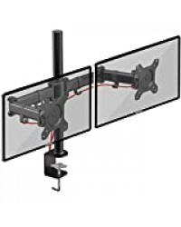 Duronic DM252 BK Support de 2 moniteurs à Pince pour Bureau - Hauteur Ajustable -Rotatif/Pivotable/Inclinable-Compatible avec Moniteur d’Ordinateur LCD/LED VESA 75/100-Potence et Bras en Acier