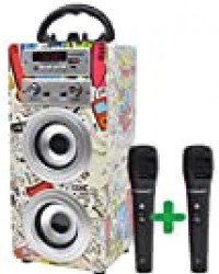 DYNASONIC - Haut-Parleur Portable karaoké Bluetooth avec Microphones Inclus | Lecteur USB et SD, Radio FM modèle 025 (2 Microphones)