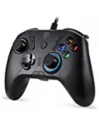 EasySMX Manette PC PS3 Filaire, Manette PC, Manette PS3 avec Double Vibration et Turbo, Gamepad Connecté par Fil pour PC, PS3, Android TV Box et Nitendo Switch (Noir)