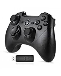 EasySMX Manette PC/PS3 sans Fil Rechargeable, 9101 2.4G Manette PC Connectée par USB, Manette PS3 avec Dualshock et Turbo, Compatible pour PC, PS3, Android(Via OTG et Simulateur) (Noir-RE)