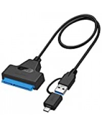 EasyULT Adaptateur USB 3.0 Type C vers SATA III, Super Speed 5Gbps USB 3.0/Type-C vers SATA Disque Convertisseur Cable Adapter pour 2.5" SSD/HDD Drives(Supporte UASP SATA III)
