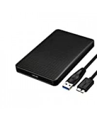 EasyULT USB 3.0 Boitier Disque Dur Externe 2.5'', pour SATA HDD et SSD de 2,5 Pouces et 7/9.5 mm, Haute Vitesse à 5Gbps,sans Outil, Haute Vitesse, UASP-Noir