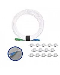 Elfcam Câble à Fibre Optique pour Freebox, La Livraison avec 25 Pièces Clips de Câble Adhésif pour Gestion de Fibre Optique, SC/APC à SC/UPC Monomode Blanc, 10M