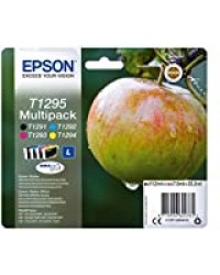 Encre d'origine EPSON Multipack Pomme T1295 : cartouches Noir, Cyan, Magenta et Jaune Amazon Dash Replenishment est prêt