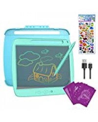 ERAY Tablette d'écriture LCD Colorée, Tablette à Dessin Numérique Enfants 9 Pouces Semi-transparente/ 8 Papiers de copie/Stylo en double-tête/Anti-choc/Chargement USB (Bleu)