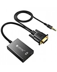 eSynic Convertisseurs de VGA vers HDMI - 1080p - Adaptateur/convertisseur vidéo et Audio de 3,5 mm avec câble d'Alimentation USB pour HDTV, DVD et Ordinateur Portable