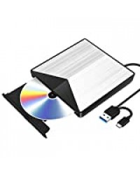 Externe Graveur CD DVD Blu Ray 3D, USB 3.0 Portable Ultra Slim de Lecteur DVD CD-RW pour iMac Mac OS, Linux, PC Windows XP/Vista / 7/8/10 (Grey)