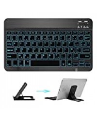 Feelkaeu Clavier AZERTY Bluetooth Rétroéclairé 7 Couleurs Clavier Portable Rechargeable Compatible avec iOS Système