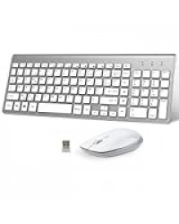 FENIFOX Clavier Souris sans Fil,AZERTY USB 2.4Ghz Ergonomique2400 DPI pour macOS Windows, PC, Smart TV, Ordinateur Portable Blanc+Argent