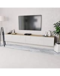 Festnight 2 pcs Meuble TV Banc TV en Aggloméré avec Rangement 120 x 40 x 34 cm Chêne et Blanc Brillant