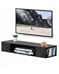 FITUEYES Meuble TV Suspendu TV Universel pour Télévisions 43 Pouce Ecran, Étagère Murale avec 3 Compartiments Ouverts pour/DVD/CD/AV Equipement, Meuble Flottante Noir-100x30x17,4 cm Charge Max 25kg