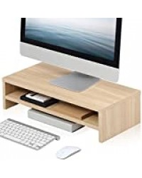 FITUEYES Réhausseur d'Écran en Bois Support d'Ordinateur,PC,TV,Moniteur Stand pour Bureau et Famille 54x25,5x14cm Oak DT205401WO