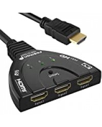 Fosmon Commutateur HDMI Automatique 4K 3-Port, 3x1 Switch HDMI Auto Switcher Répartiteur UHD HDR 3D Full 1080p HDCP, 3 Entrées 1 Sortie HDMI Splitter Sélecteur avec Câble pour PS4 Xbox Roku Apple TV