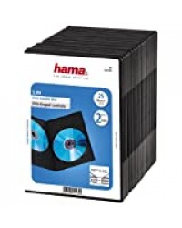 Hama Boîtier "Slim" double (pour DVD, convient également aux CD et disques Blu-ray, ultra mince, avec une feuille pour la couverture, lot de 25) Noir/Transparent
