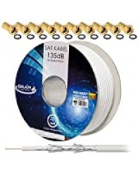 HB-DIGITAL 100m Câble SAT coaxial 135dB 5 fois blindé pour les systèmes DVB-S / S2 DVB-C et DVB-T BK Ultra HD 4K + 10 prises F plaquées or gratuites