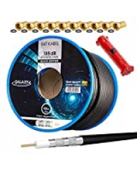 HB-DIGITAL Galaxy Câble satellite coaxial blindé 5 voies avec dénudeur et 10 fiches F plaquées or pour DVB-S / S2 / S2X DVB-C et DVB-T / T2 BK Noir 50 m