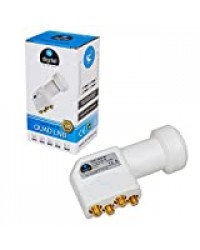 HB-DIGITAL Universal Quad LNB Blanc - UHD 4K Full HD DVB-S/S2 - Facteur de bruit de 0,1 dB - pour quatre récepteurs satellite (connexion directe) - Contacts dorés - Protection contre les intempéries