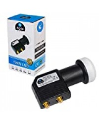 HB-DIGITAL Universal Twin LNB Noir - UHD 4K Full HD DVB-S/S2 - Facteur de bruit de 0,1 dB - pour deux récepteurs satellite (connexion directe) - Contacts dorés - Protection contre les intempéries