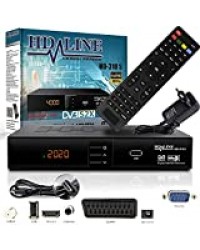 HD-LINE Récepteur satellite HDMI HD - Récepteur satellite numérique DVB S2 pour satellite HD - Récepteur satellite HDMI HD - Récepteur satellite numérique pour TV - Avec PVR noir + câble HDMI