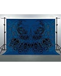 HD Peacock Cotton Wrinkle Resistance Backdrop Black Sketch Color Peacock Tail Blue Backgrounds for Photography Old Couple Portrait Photo Shooting Props Wallpapers Decoration 10X7ft LYFS252