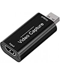 HDMI Carte de Capture Audio Vidéo 1080P, Carte Portable Plug & Play Capture, Ultra Low Latency Technology pour l'acquisition Haute définition, la Diffusion en Direct