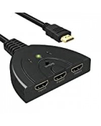 HDMI Switch 1080P, GANA Switch HDMI 3 Ports Commutateur HDMI Sélecteur Splitter Manuel | 3 Entrées à 1 Sortie HDMI Switcher | Full HD1080p / 3D Pris en Charge avec un Câble Haute Vitesse