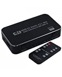 HDMI Switch 4x1 with Audio Extractor 4K@60Hz 3.5mm Audio Optical TOSLINK Ultra HD 4 Port HDMI Switcher 1080p 3D Arc Function