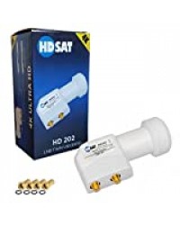 HDSAT HD202 LNB Twin Full HD 4K Tête Parabole 2 Sorties 0,1dB + 4 Fiches F Gold