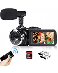 Heegomn Caméscope 2.7K pour Youtube Vlogging, kit de caméra vidéo numérique HD Ultra Haute définition 2688x1520P avec Microphone Externe Pro, Carte SD, 2 Piles, télécommande